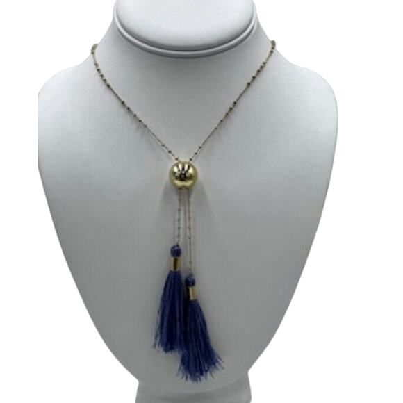 Gorjana Carmen Tassel Adjustable Lariat Necklace in Mixed Powder Blue Gold Tone - Picture 3 of 8